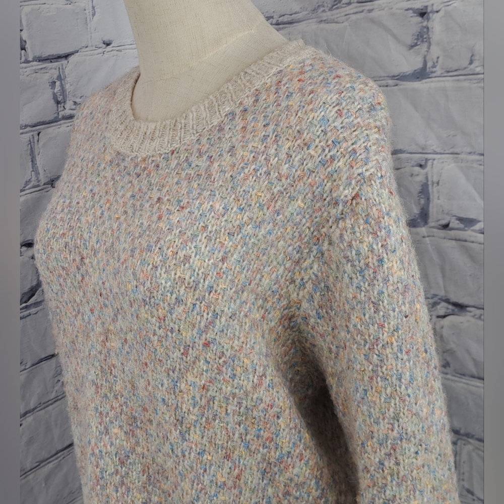 Design Lab Lord & Taylor Comfy Knit Sweater Cropped Woven Colorful Oatmeal Small - Picture 2 of 16